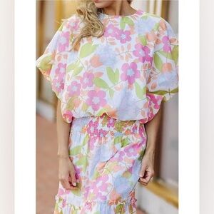 J.Marie Floral Print Ava Mae Bubble Top & Skirt Set